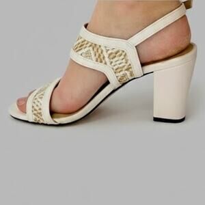 LifeStride Luna White Woven Raffia Heeled Sandals Womens 8.5
